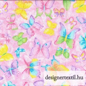  Lepkés glitteres pamutvászon (Pink Butterflies w/Glitter)