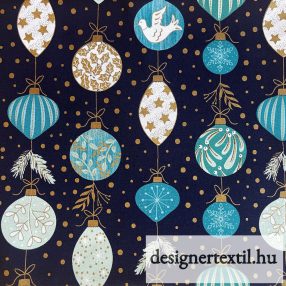   Karácsonyi díszek pamutvászon (Deluxe Christmas Baubles Navy Metallic)