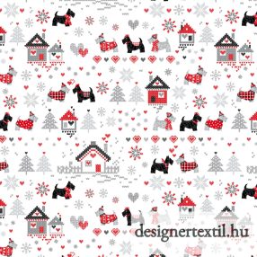   Karácsonyi kutyás pamutvászon - White Snow in Love - Benartex